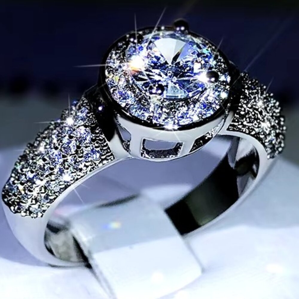 ๐ Stunning 1.75 Ctw. Halo Micro Pave Engagement /Promise Ring 18K White Gold ๐ - Picture 6 of 6